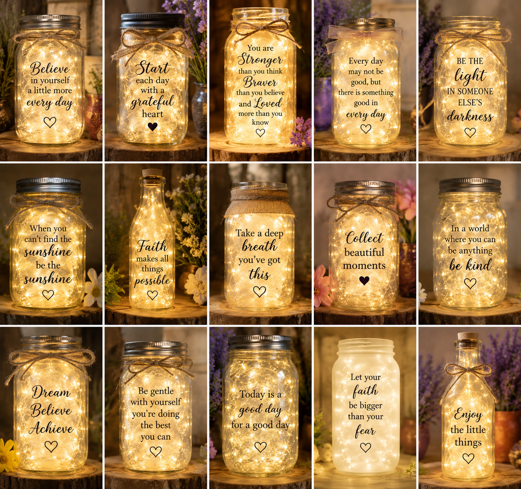 Mason Jar Lights - Battery Operated with Inspirational Messages