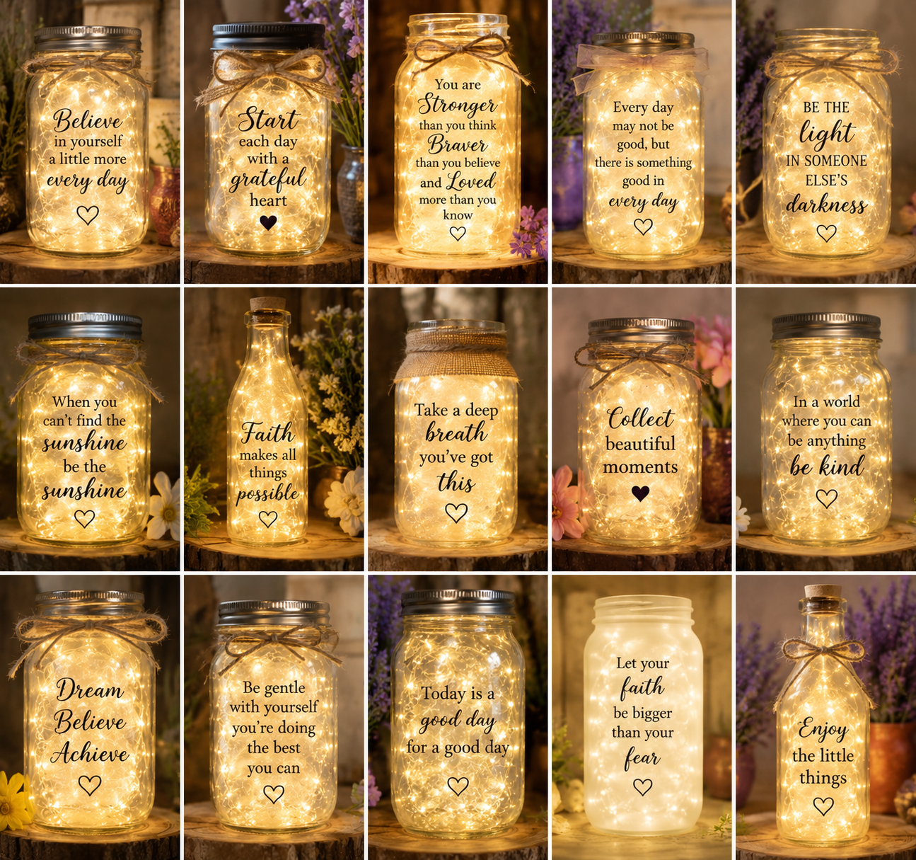 Mason Jar Lights - Battery Operated with Inspirational Messages